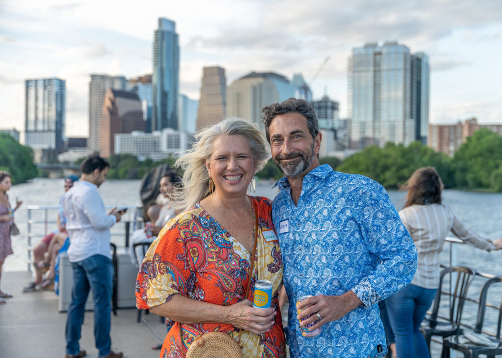 two people downtown Austin background